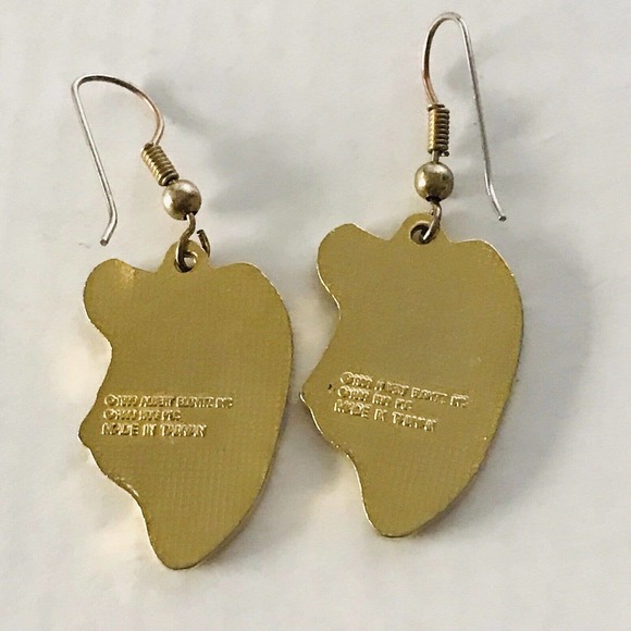 Phantom of The Opera Black Enamel Gold Earrings mask Dangle Hook Stamped - Picture 4 of 8